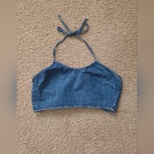 Stylish Blue Denim Halter Crop Top